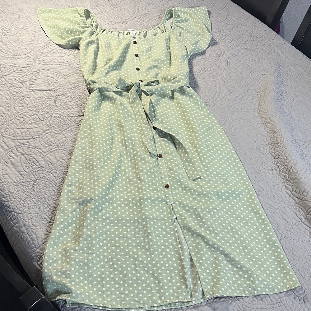 Monteau Green Polka Dot Midi Dress